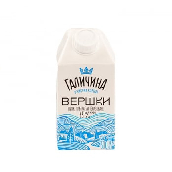 [НФ-00001923ёё] Вершки сливки 15% Галичина 500г 1ящ/12шт 1шт